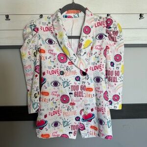 PARIS GIRLS COLLECTION long sleeve notched blazer jacket size 2T colorful print